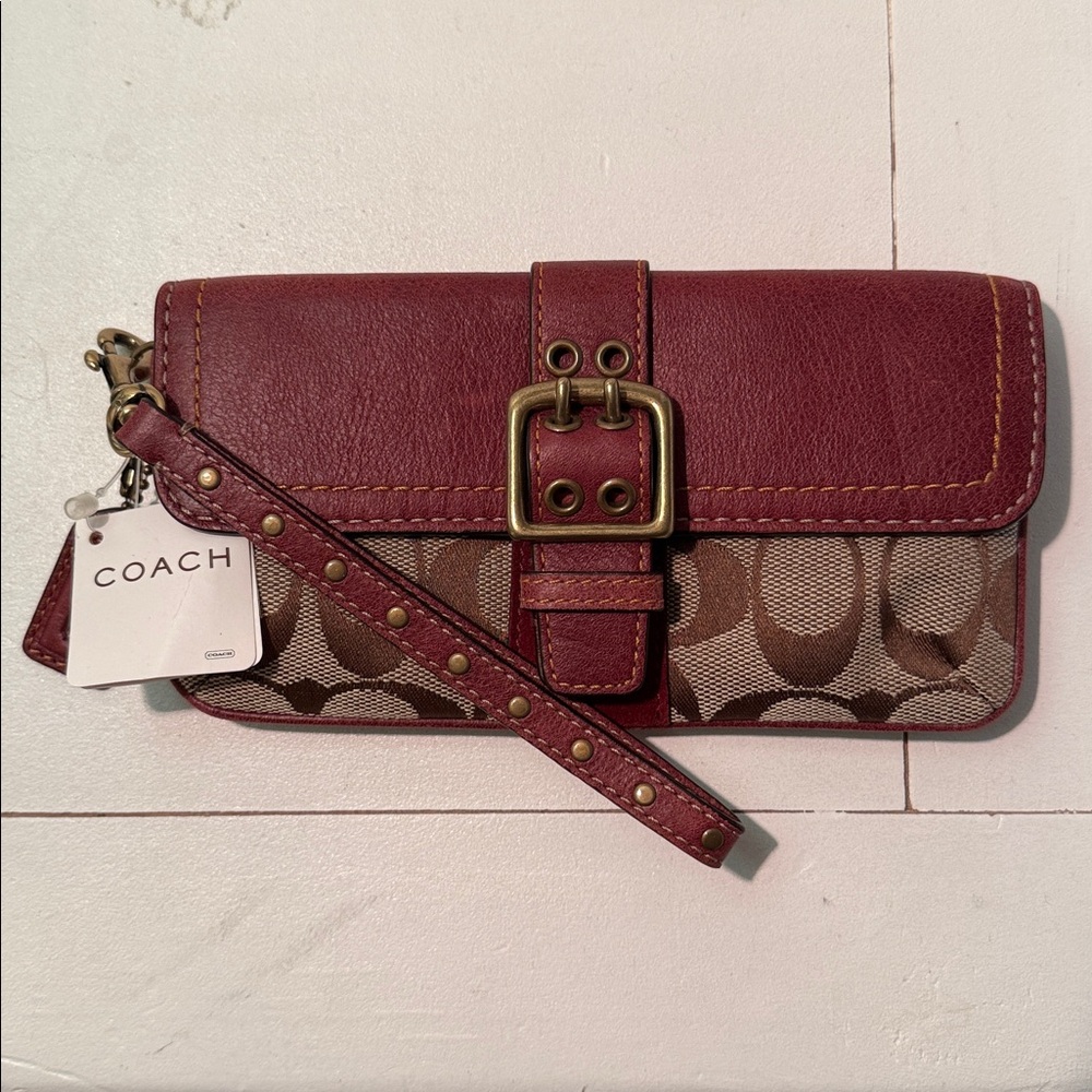 Coach Maroon and Beige Wristlet